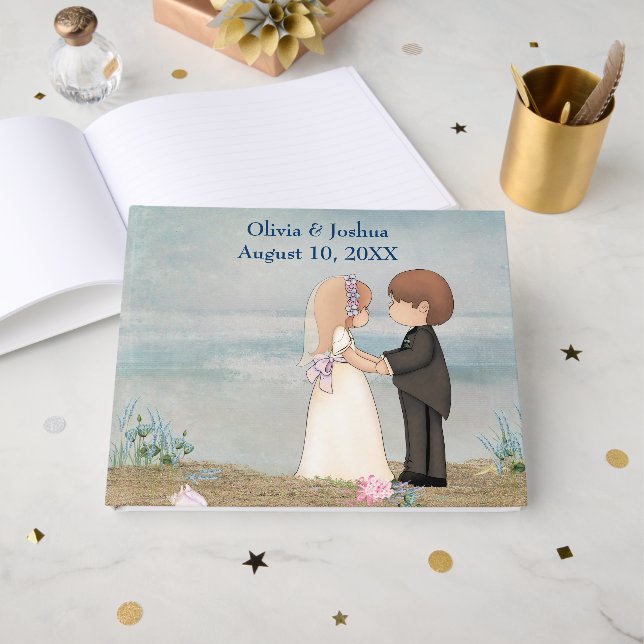 Livro De Visitas Cute Wedding Couple on Beach (Frente aberta)