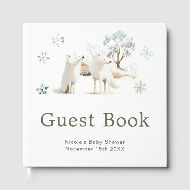 Livro De Visitas Cute Winter Arctic Wolf Baby Shower (Frente)