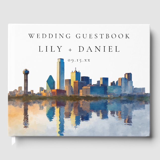 Livro De Visitas Dallas Skyline Watercolor Wedding (Frente)