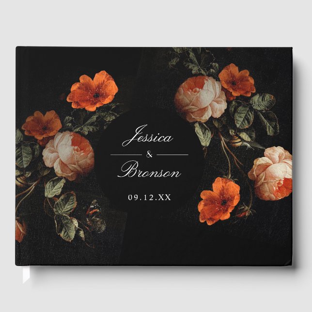 Livro De Visitas Dark Moody Floral Dutch Painterly Wedding (Frente)