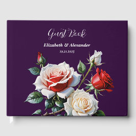 Livro De Visitas Dark Pretty pink white red roses floral wedding 