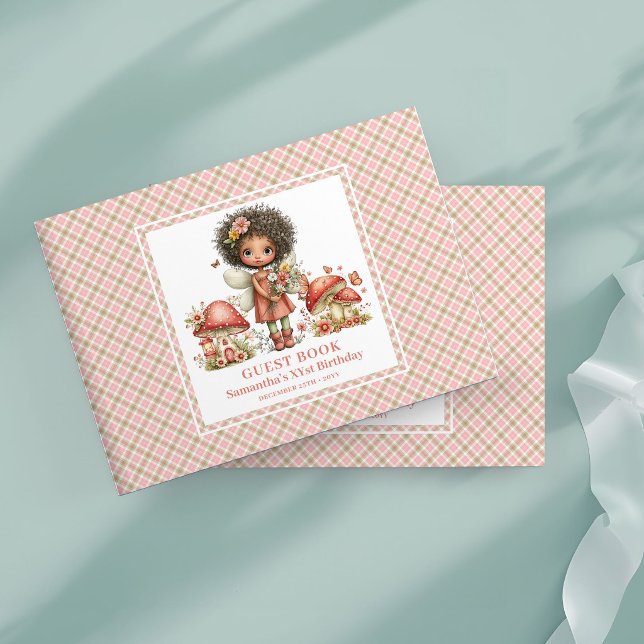 Livro de Visitas de Aniversário com Deliciosas Flo (Delightful Fairy Pink Flowers Birthday Guest Book)