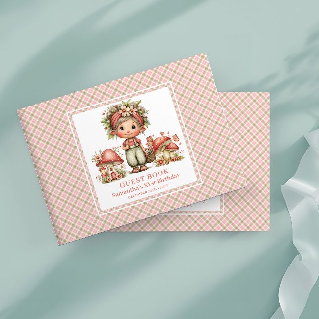 Livro de Visitas de Aniversário da Menina com Flor (Sweet Fairy Pink Flowers Girl Birthday Guest Book)