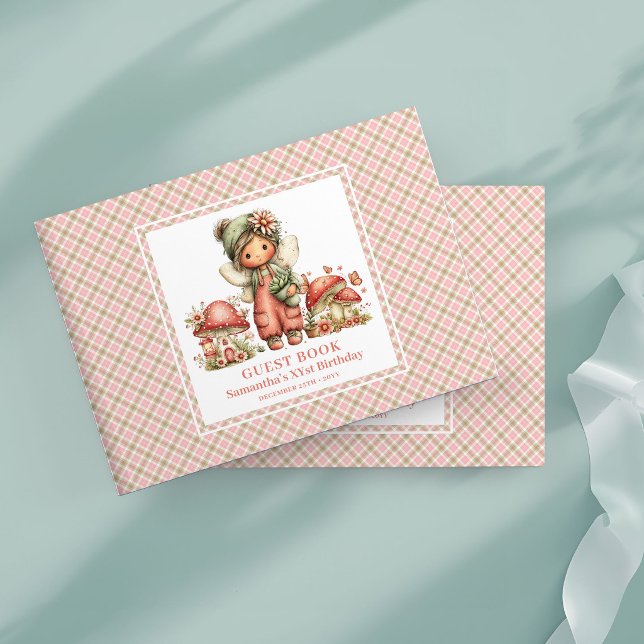 Livro de Visitas de Aniversário da Menina Fada com (Pretty Blush Fairy Girl Birthday Guest Book)