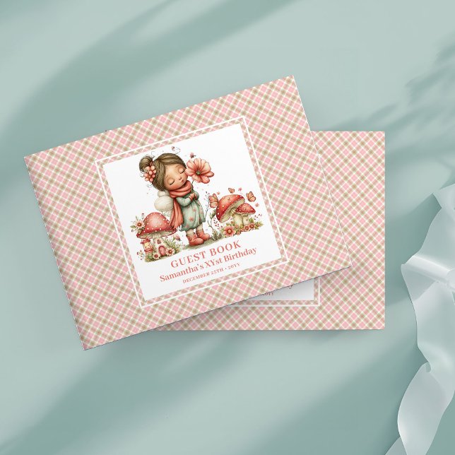 Livro de Visitas de Aniversário de 4 anos da Fada  (Cute Blush Fairy 4th Birthday Guest Book)