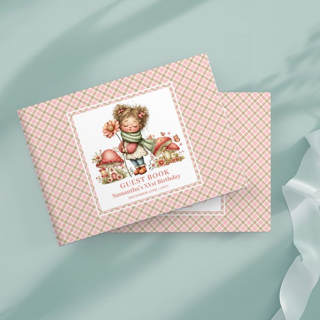 Livro de Visitas de Aniversário de 7 Anos da Fada  (Cute Mushroom Fairy 7th Birthday Guest Book)