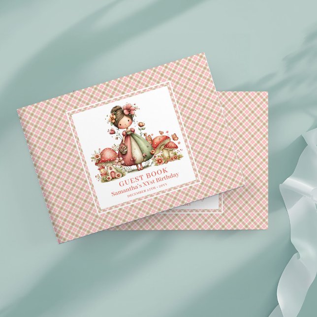 Livro de Visitas de Aniversário de Menina com Flor (Whimsical Fairy Floral Girl Birthday Guest Book)