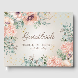 Livro de Visitas de Aniversário Rosa Floral com Br