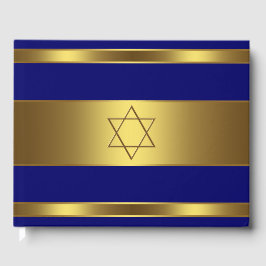 Livro de Visitas de Bar Mitzvah Azul Real e Dourad