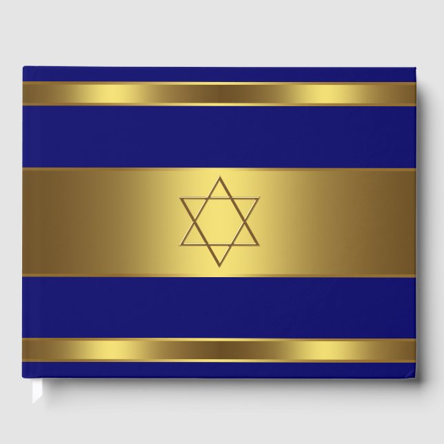 Livro de Visitas de Bar Mitzvah Azul Real e Dourad (Frente)