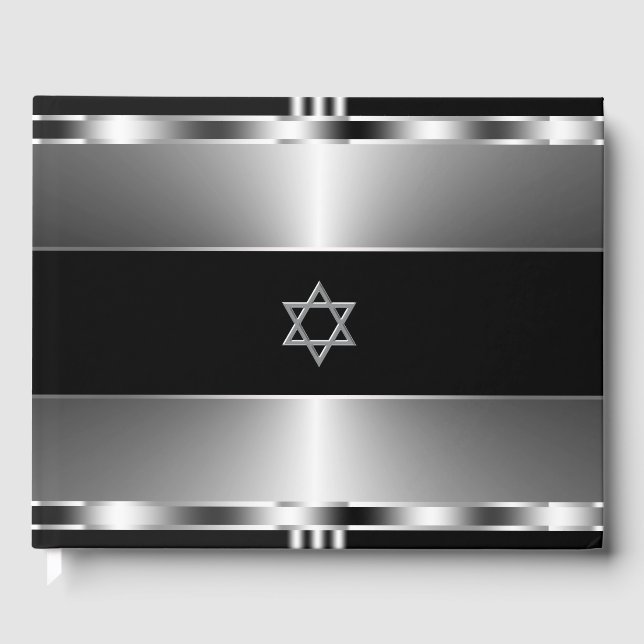Livro de Visitas de Bar Mitzvah Preto e Prata (Frente)