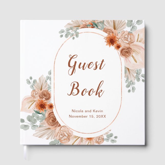 Livro de Visitas de Boho Terracotta com Grama de P (Frente)