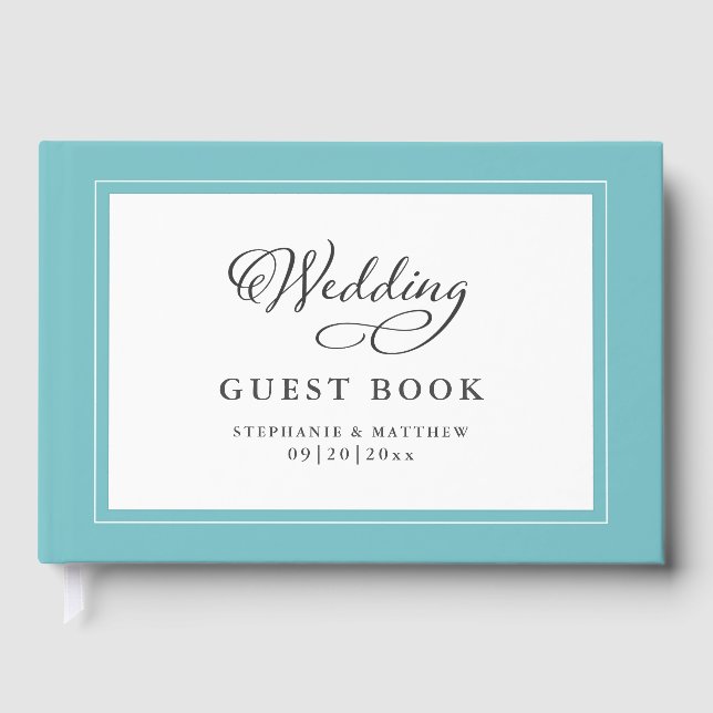 Livro de Visitas de Casamento Aqua Rosto Elegante  (Frente)