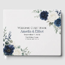 Livro de Visitas de Casamento Azul Naval Prata e F