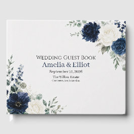 Livro de Visitas de Casamento Azul Naval Prata e F