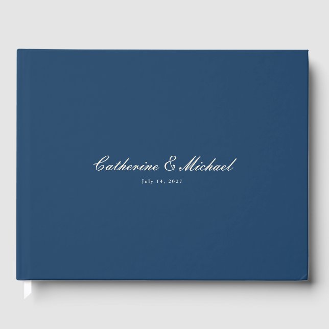 Livro de Visitas de Casamento Azul-Navy Bonito e S (Frente)