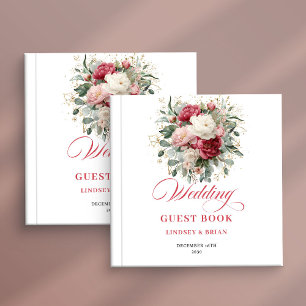 Livro de Visitas de Casamento Boho Floral Dourado