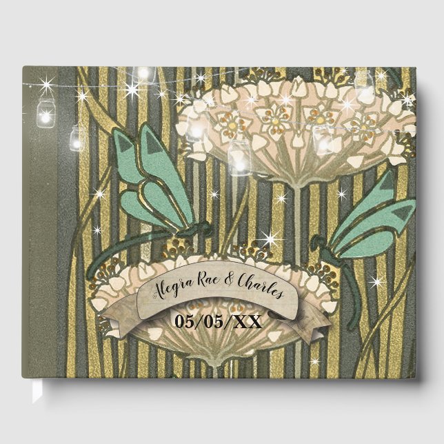 Livro de Visitas de Casamento Boho Libélula Lírio- (Frente)
