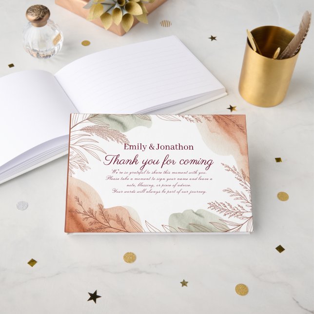 Livro de Visitas de Casamento Boho Terracotta Heri (Frente aberta)