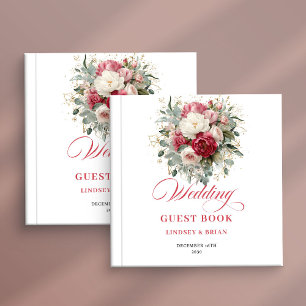 Livro de Visitas de Casamento Boho Vermelho Floral