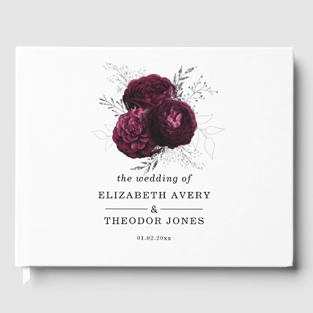 Livro de Visitas de Casamento Burgundy Floral Eleg (Frente)