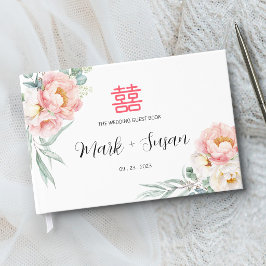 Livro de Visitas de Casamento Chinês Peônias Eucal