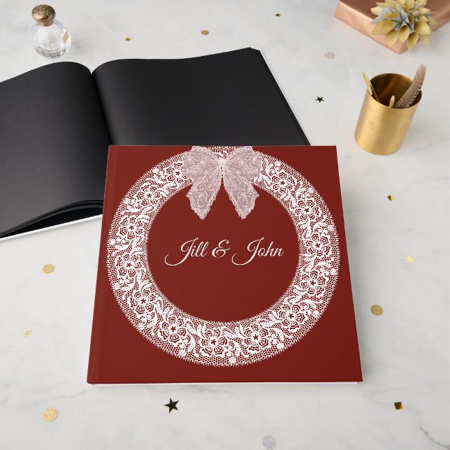 Livro de Visitas de Casamento com Grinalda de Rend (Frente aberta)