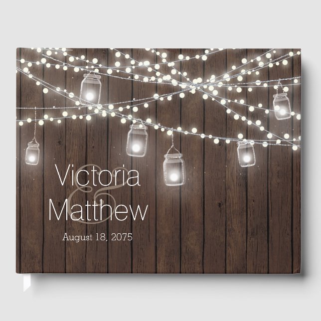 Livro de Visitas de Casamento com Luzes de Corda e (Frente)