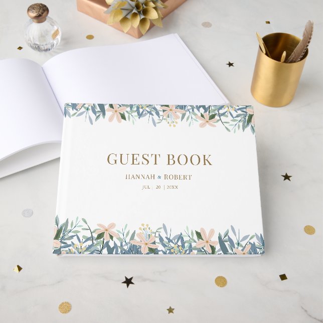 Livro de Visitas de Casamento de Flores Silvestres (Frente aberta)