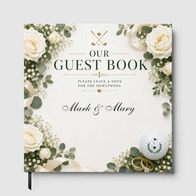 Livro de Visitas de Casamento de Golfe Rosas Branc (Frente)