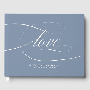Livro de Visitas de Casamento Elegante Azul Empoei