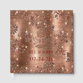 Livro de Visitas de Casamento Elegante Rosa Dourad
