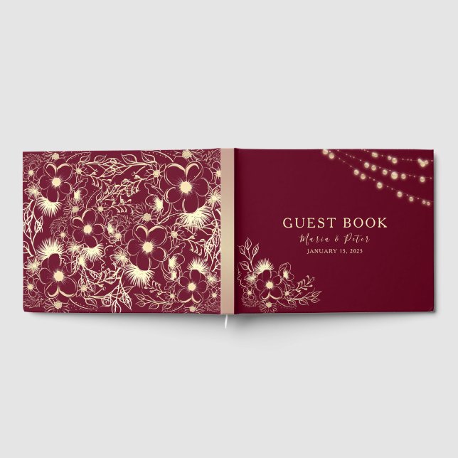 Livro de Visitas de Casamento em Dourado Borgonha (Completo)