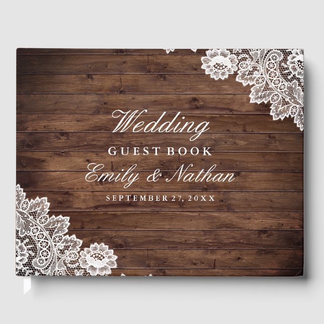 Livro de Visitas de Casamento em Madeira Rústica c (Frente)