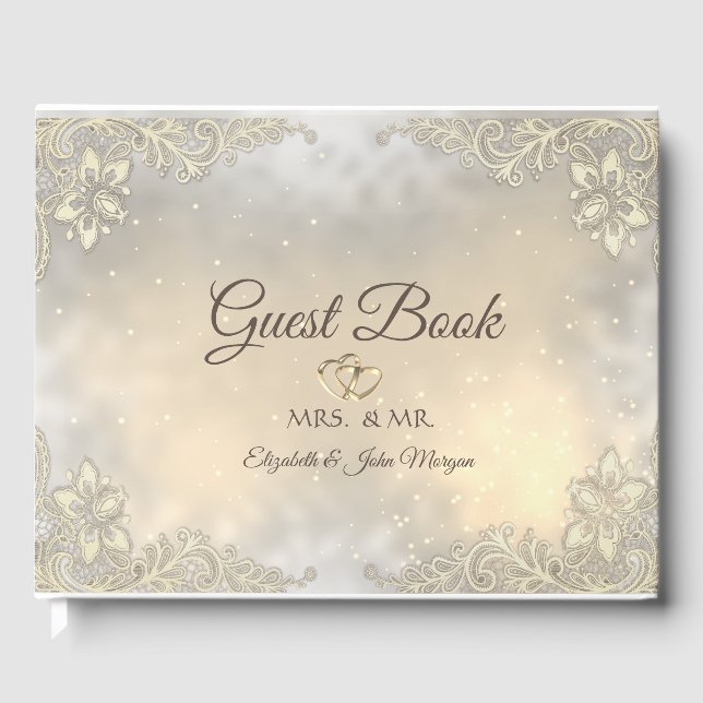 Livro de Visitas de Casamento em Renda com Coraçõe (Frente)