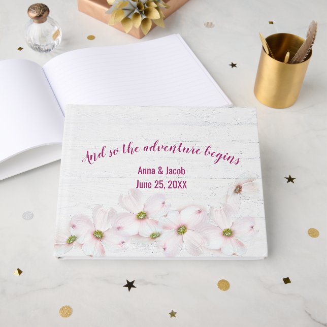 Livro de Visitas de Casamento Flor de Cosmos Rosa (Frente aberta)