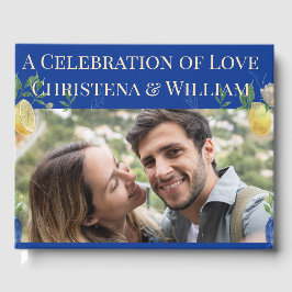 Livro de Visitas de Casamento Flor de Limão Azul E