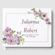 Livro de visitas de casamento floral aquarela roxa
