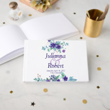 Livro de visitas de casamento floral aquarela roxa