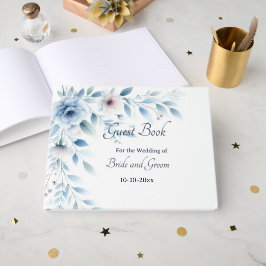 Livro de Visitas de Casamento Floral Azul Elegante