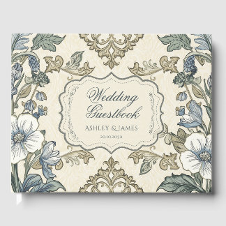 Livro de Visitas de Casamento Floral Azul Vintage