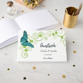 Livro de Visitas de Casamento Floral Borboleta Azu