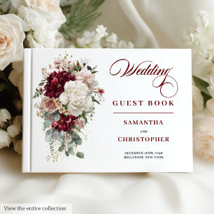 Livro de visitas de casamento floral dourado com r