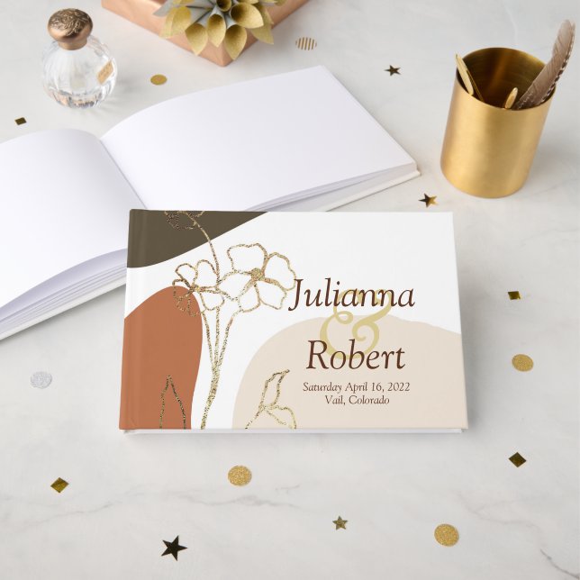 Livro de visitas de casamento floral moderno (Frente aberta)