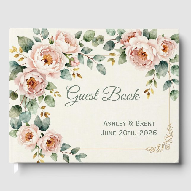 Livro de Visitas de Casamento Floral Personalizáve (Frente)