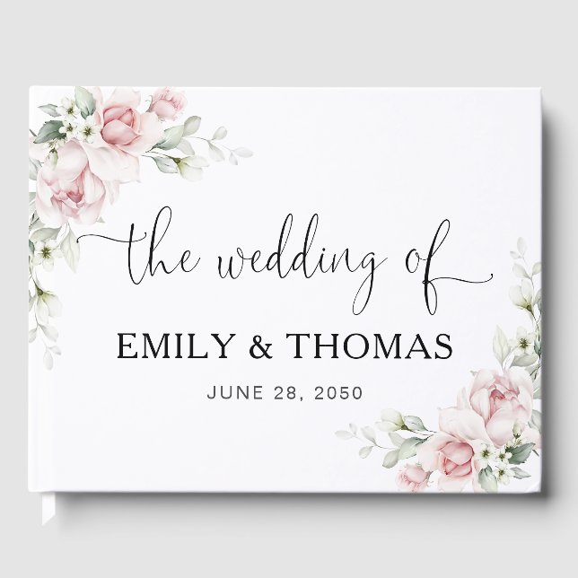 Livro de Visitas de Casamento Floral Rosa Suave (Frente)