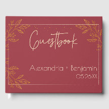 Livro de Visitas de Casamento Floral Rubi e Dourad