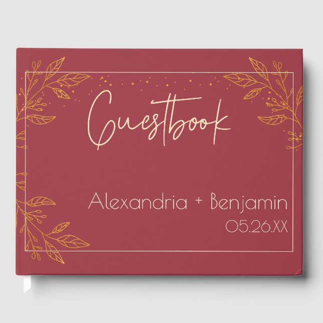 Livro de Visitas de Casamento Floral Rubi e Dourad (Frente)
