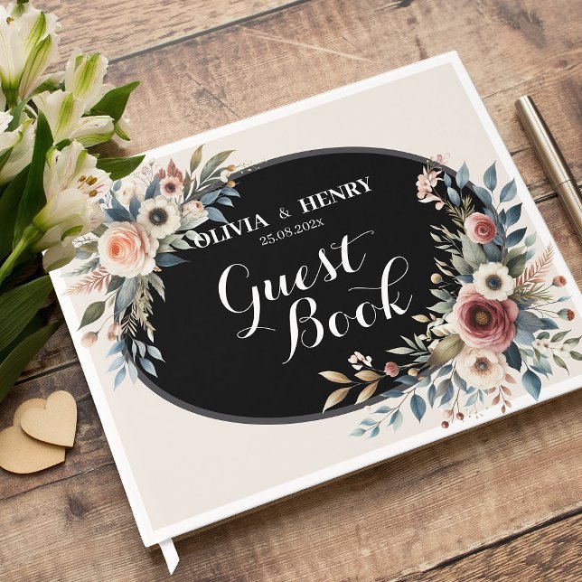 Livro de Visitas de Casamento Floral Rústico Elega (Elegant Floral Rustic Wedding Guest Book)