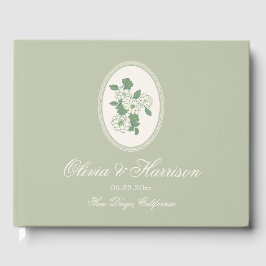 Livro de Visitas de Casamento Floral Verde Salvia